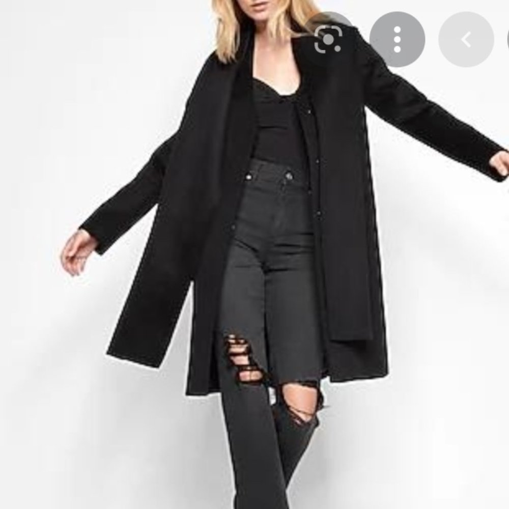 Wool-Blend Button Front Scarf Coat NWT Express